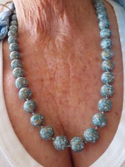 Vintage Blue Speckled w/Gold 10mm Bead Necklace
