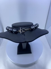 Vintage Black Iridescent LARGE Glass Beads Necklace, Toggle Clasp , Up To 17.5in