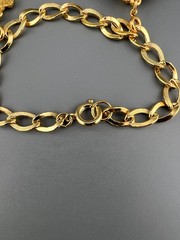 Vintage Charm Bracelet Gold Tone Curb Link Good Luck Clover Mandolin Germany