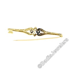 Antique Edwardian Platinum Top 18k Gold 0.55ctw Diamond Milgrain Bar Pin Brooch