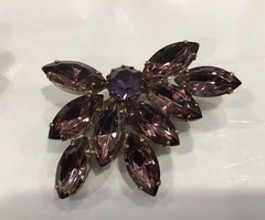 Vintage Purple Marquise and Round Rhinestone Brooch Pin and Earings Set