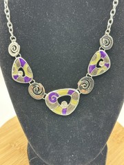 New Coronet Necklace & Earrings Set Silvertone Purple Adjustable