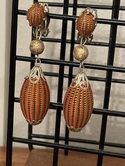 Lot Of 2-Vintage Dangle Drop Orange Clip on Earrings Stamped Japan