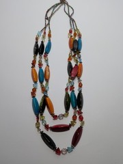 ✨VINTAGE✨ EsMor Bohemian Painted Bead Necklace 3 Strands Hand Strung Fabulous