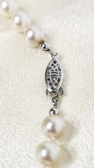 Vintage Glass Faux Pearl Necklace Signed G. Silver Clasp – 6mm Beads, 36″ L