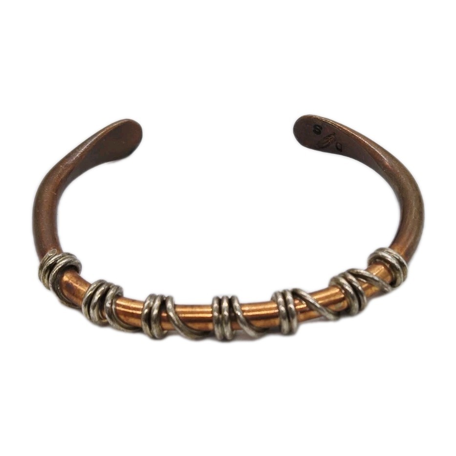 Copper Cuff Bracelet Twisted Wire Wrap Adjustable Southwestern signed DS 6.25 in