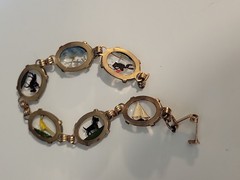 HORSES & MORE INTAGLIO REVERSE PAINT ANTIQUE BRACELET 7 INCHES
