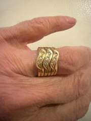 VINTAGE 18K TRICOLOR GOLD DIAMOND WAVE BAND RING 750 YELLOW WHITE ROSE 8 G 7