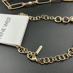 Vtg NineWest Necklace GoldT Paperclip & Round Link Chains Faux Pearls NWT 38-41”