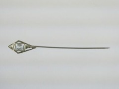 Antique Belais Art Deco 18k and 10k Gold Aquamarine Stick Pin 1.2g 2 5/8 Inches