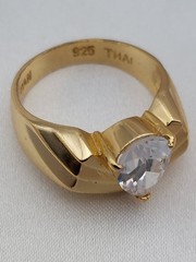 Vintage 18k Gold Over Sterling HAN 2ct Pear Chervon 5.6Gr Sz 6.75 Ring Band