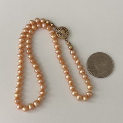 Vintage Yellow Gold Filled Genuine Real Pearl Peach 5.5MM Strand Necklace 14.5″