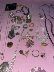 Vintage Estate Costume Jewelry Lot Rings Bracelet Necklace Earrings Pins