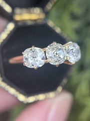 2.50 ctw Antique Old Mine Cut Diamond Three Stone Engagement Wedding Ring