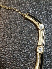 Vintage Jewelry Signed MONET Gold Tone Black And Gemmed Necklace 17.75”