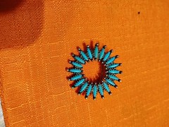 starburst brooch approx. 1″ wide Turquoise colored stones not natural I don’t th