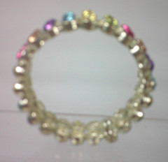 Vintage Multicolor Rhinestone Bracelet Double Row 2.5 In Magnetic Closure