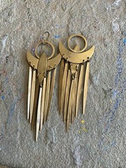 Vintage Brass Earrings Broken Tribal Statement Dangle Unstamped 3.5 Inches NG