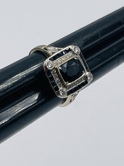 Antique 18k White Gold Art Deco Sapphire & Diamond Ring Size 5.5