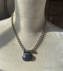 VTG Statement LG Blue Lapis Pendant/Sterling Silver 18” Bead Necklace/Italy 40G