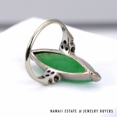 GIA Type A Green Jadeite Jade Diamond 14K White Gold Ring Size 5