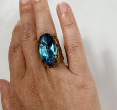 Vintage Gemstone Womens Ring Blue Gold Color Twisted Adjustable Band Jewelry