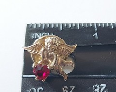 Vintage 925 Sterling Silver & Ruby 3/4″ Cherub/Guardian Angel Heart Lapel Pin