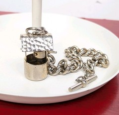 Vintage MARINO Large Jumbo Charm 7.75″ Bracelet Wishing Well Silver Tone