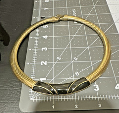 Vintage Omega Black Enamel Gold Tone Textured Pendant Necklace 16”