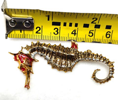 Vintage Seahorse Figural Brooch Pin Nautical Coastal Enamel Made Spain Beach