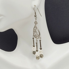 Southwestern Style Chandelier Silver Tone White Howlite Bead Pierced Earrings