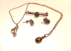 Vintage Sapphire And Zirconia Cluster Pendant, Pierced Earrings & Brooch Pin Set
