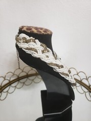 Vtg 1980-90s Statement White Beads/ Gold Metal Bib Braided Neclace Chunky Boho
