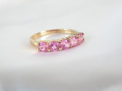 Vintage Sterling Silver 925 Gold on Pink Topaz 5 Stone Ring Size 9