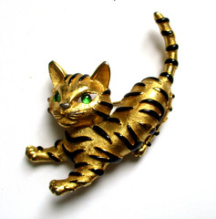 Vintage Trifari Tiger Cub Ark Series Brooch Pin 1966 Green Eyed Kitten Cat