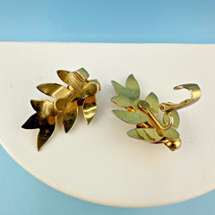 Vintage Rhinestone Earrings Gold Tone Leaf Branch Climber Clip On Dimensional