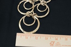 Long Gold Tone Circle Link Necklace Hammered Rings Brown Cord