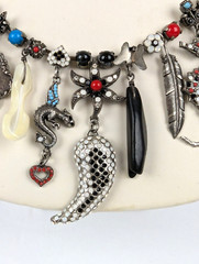 Amaro Studio Multi Charm Silver Jeweled Statement Necklace Handcrafted Sgnd 18″