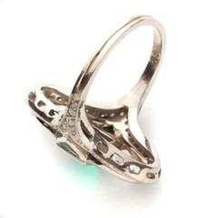 Vintage & Antique Vivid Green Emerald With Fancy Cut White CZ 935 Silver Ring