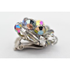 Laguna Vintage Clip On Crystal Earrings Gray Chrome AB Cluster Signed 1950s 9C