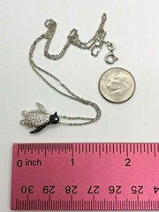 GM Vintage Sterling Silver Sparkling Black and White Penguin Necklace 17.75″