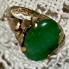 Vintage Ty Lee Hong Kong 14Kt Gold Jade Ring Size 6 Tied Ribbon Bow 3.1 Gms