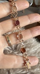 Vintage C.1950s 14Kt Rose Gold Natural Oval Multi-Gemstones Link Bracelet 7.5”in