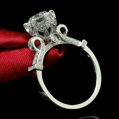 Art Dec Round Lab Created Diamond Wedding 14K White Gold Finish Flower Gift Ring
