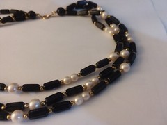 24″ Black and Faux Pearl “TM Trifari” Multiple Strand Necklace 05-01-2024