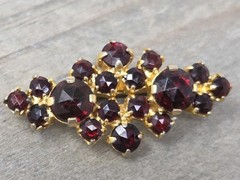 Vintage Czech Red Garnet Rose-Cut Brooch Pin Signed Austria 1.25 Inch Gold Tone