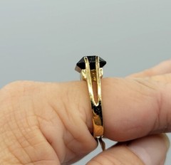 Vtg Sz 8 Ring Lg Black Cubic Zirconia 18KGE Gold Electroplated Jewelry StyL2