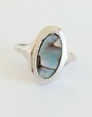 Vintage Avon Abalone Ring Silver Tone Size 5.25-6.25 Adjustable