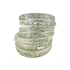 Retro Tibetan Silver Cuff Bracelet Carved Fish Elephant Flower Vintage Bangle