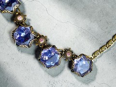 Art Nouveau Austrian Lilac Purple & Pink Crystal Brass Filigree Necklace